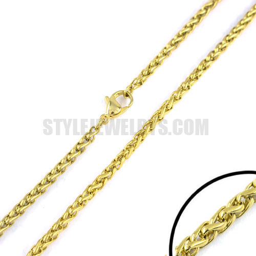 Stainless steel Chain 50cm - 55cm length ellipical gold link chain necklace w/lobster 3mm ch360289 - Click Image to Close